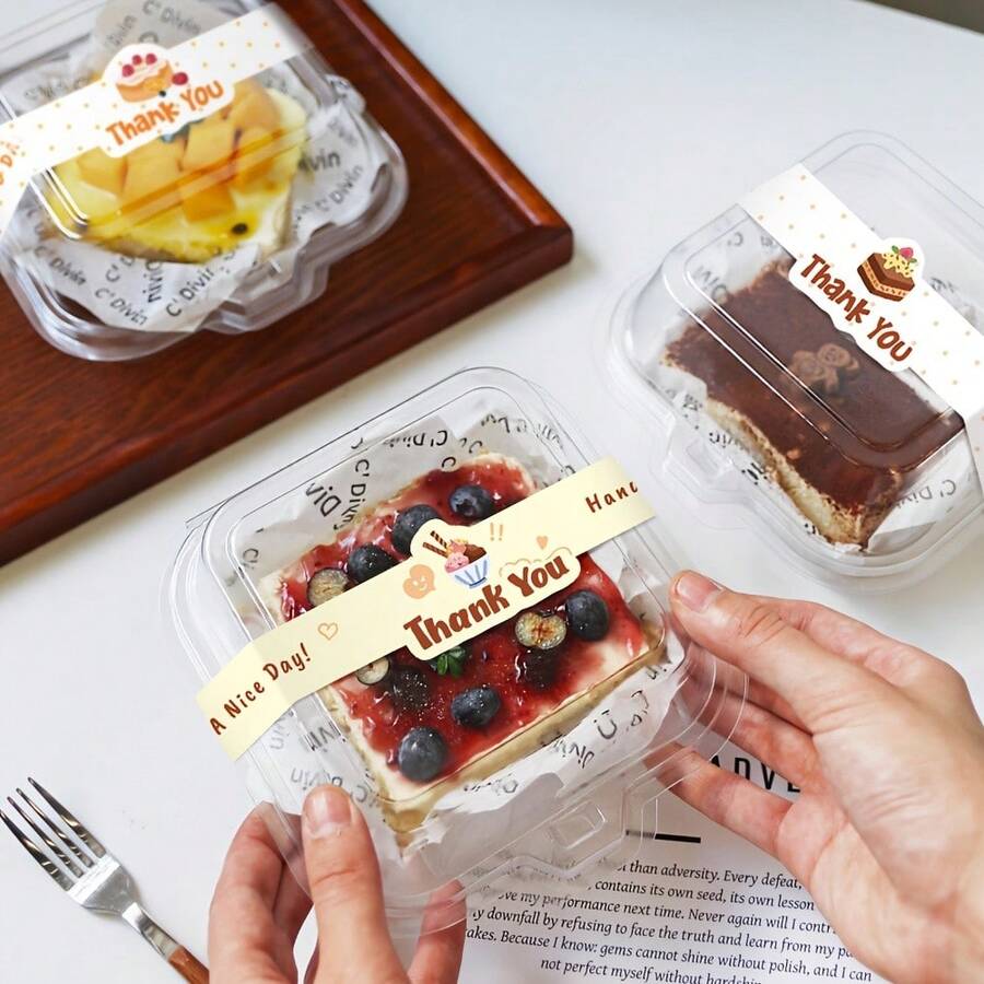120pcs Asymmetrical Shaped Baking Stickers, Glossy Cupcake Sealing Labels With English Text And Cake Pattern, Disposable Dessert Packaging Decoration Stickers, Suitable For Bakery And Party - Multicolor - View 1