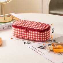 1pc Red Gingham Storage Bag, Zipper Portable Organizer Pouch With Wrist Strap, Multi‑Size Checkered Storage Pouch For Travel Daily Use - Multicolor - View 2