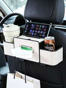 Multifunctional Car Seat Back Organizer, Dual Cup Holders + Tissue Box + Phone Storage, Easy Installation, Keep Car Interior Tidy - Multicolor - View 10