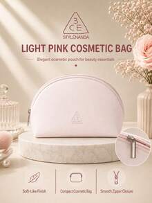 3CE Sanxi Jade Light Pink Makeup Bag, Soft Light Pink Fabric, Zipper Closure, Large Capacity, Lightweight And Soft, Multi-Functional Storage, Portable For Commuting, Travel, And Home Use - Pink - View 2