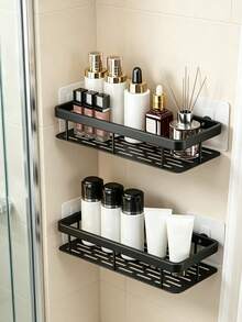 Bathroom Storage Rack, No-Drill Wall-Mounted Black Shower Caddy, Designed For Toiletries; Minimalist Corner Shower Storage Rack, Bathroom Toiletries Organizer. Suitable For Home, Rental, Dorm - Multicolor - View 2