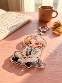 1Pc/6Pcs K-Pop Theme Acrylic Keychains, Featuring Chibi Member Casual & Stage Outfit Designs With Glasses And Jacket Styles, Fashionable Bag Charms, Suitable For Back To School, Gift For K-Pop Fans, Exquisite Collection, All-Season Use. - Multicolor - View 6