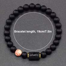 12 Zodiac Signs Bracelet Natural Stone Beaded Elastic Bracelet Valentine's Day Or Birthday Gift For Couples And Friends - Black - View 2