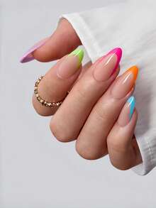 150pcs Long Almond Shaped Press-On Nails, Colorful Series French Gel Nail Tips, Fake Nails Set, Can Be Used As DIY Fake Nails, Minimalist Versatile Style, 15 Sizes, Suitable For Women - Multicolor - View 3