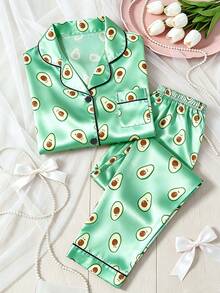 Tween Girl Green Avocado Long Sleeve Top & Long Pants Pajama 2-Piece Set - Multicolor - View 6