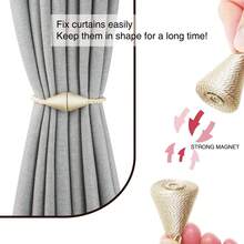 2 Pack Magnetic Curtain Tiebacks Rope Modern Handmade Curtain Tie Backs Decorative Drapes Weave Holdbacks For Window Decor - Beige - View 2