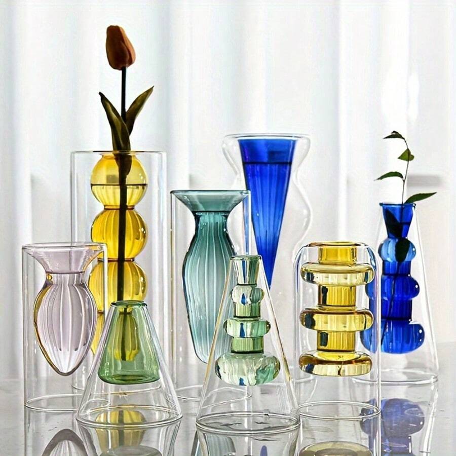 1pc Classic Geometric Glass Vase - Multi-Functional Transparent Vase, Suitable For Home Fragrance, Aromatherapy, Hydroponics, Floral Arrangement, Living Room And Office Decor - Ideal For Christmas, Halloween, Easter, Thanksgiving
