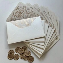 NIEWSPECIAL 10/20 Pcs Pearl Ivory Envelopes With Gold Foil Or Champagne Gold Flower Pattern Stickers And A Wax Seal For Invitation,Suit For 5*7inch Card - 135*192mm Design a - View 8