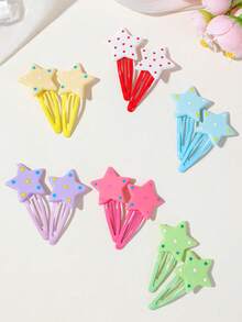 12/6/1pc Girls Multi-Color Bangs Clip BB Hair Clip Five-Pointed Star Hair Accessory Durable Sweet Versatile For Daily Use - Multicolor - View 2