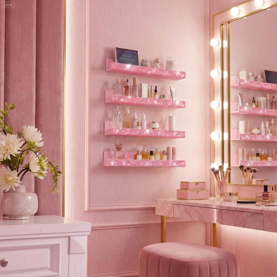 15 Inch Diamond Crystal Rhinestone Acrylic Nail Polish Holder Fashion Glasses Essential Oil Photo Display Storage Rack Pink,Back To School