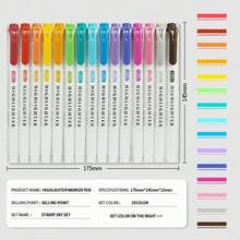 15/18/25/35 Colors Fluorescent Highlighter Pen Set Soft Tip Dual Tip Marker Pen Marking Pen Annotation Pen Drawing Notebook Diary Student Stationery Office Supplies School Supplies (Random Style) - Multicolor - View 7