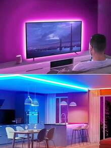 1 pieza Tira de luz LED inteligente, disco negro con control remoto de 24 teclas, multicolor ajustable, adecuada para dormitorio, sala de estar, decoración del hogar, fiesta en la habitación, alimentada por USB, decoración navideña, luz de ambiente para bar - Negro - Ver 4