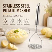 2Pcs 26cm/10.24in Heavy‑Duty Rust‑Resistant Stainless Steel Potato Masher Set, Minimalist Kitchen Gadget, Wave & Round Hole Shape Manual Food Crusher With Hanging Loop, For Baby Food Making Home Cooking Restaurant Prep Vegetable Fruit Mashing - Multicolor - View 5