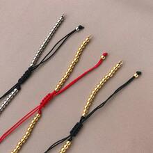1 pieza Pulsera de cordón trenzado con cuentas de bola chapadas en cobre dorado, base de pulsera con nudo deslizante ajustable para hacer joyas DIY con dijes - Multicolor - Ver 5