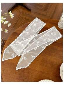 1pc Elegant White Lace Headband, Fashion Versatile Long Scarf Waist Belt, Tulle Skirt Accessory, Retro, Floral,Suitable For Various Occasions - White - View 10