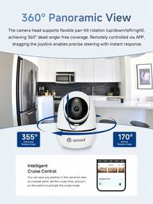 Camera WiFi U-Speed 3MP xoay 360° PTZ, camera an ninh nhìn đêm full màu, đàm thoại hai chiều giám sát gia đình, camera trong nhà hỗ trợ WiFi 2.4G và kết nối dây RJ45 - Đen và trắng - Xem 6