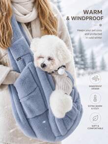 1pc Faux Rabbit Fur Dog Outdoor Fashion Shoulder Bag With Safety Rope Buckle, Soft And Warm - Multicolor - View 1