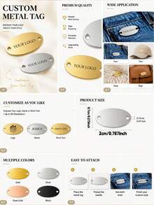 Custom Stainless Steel Logo Label, Suitable For Swimwear, Size 1.38*0.79 Inches, Engraved Brand Label, For Sewing, For Personalized DIY Exclusive Logo, Designer Clothing Label, Bulk Labels, Jewelry Decoration DIY, Label Slightly Large, Pay Attention To Size - Multicolor - View 4