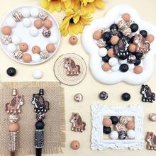 25/32/44PCS Animal Horse Shaped Silicone Beads Set - Brown & Black Horse Design With Flowing Mane & Tail, Adult DIY Accessories For Beaded Pens, Earrings, Etc., Suitable As Holiday & Birthday Gifts, Beads & Bead Assortments - Animal Horse Series - View 6