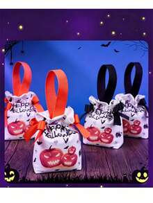 Halloween Pumpkin Drawstring Gift Bag, Handheld Trick Or Treat Bag, Party Candy Gift Storage Packaging Bag - One Size Fits All - View 2