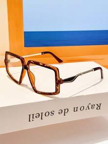 1PC Unisex Square Contrast Color Elegant Metal Decor Plain Lens Glasses Frame, Y2K Retro Street Style, Daily Wear, Vacation - Clear - View 2