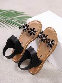 Cute Girls' Black 3D Flower Sandals, Criss-Cross Elastic Ankle Strap, Open Toe Kids' Summer Shoes, Suitable For Party, Daily, Vacation - Black - View 5