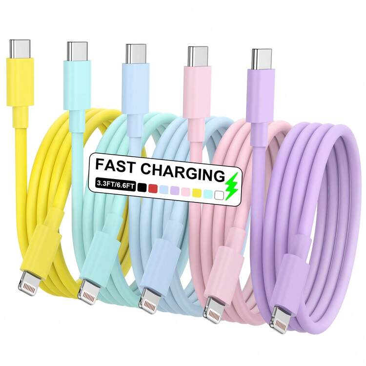 Tzlrxl USB-C To Lightning Fast Charging Cable, Multi-Color Soft & Durable, High-Speed Data - Pink - View 1