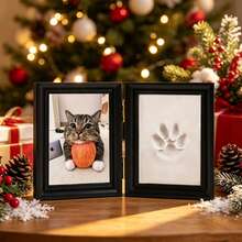 1PC Pet Paw Print Photo Frame Without Colorful Accessories And Letter Board, With Clay Impression Kit, Paw Print Making Kit, Cat Or Dog Memorial Keepsake Gift, Pet Home Decor, Wooden Desktop Photo Frame, Pure White - Maple - View 12