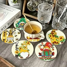 熱銷 6 入黃色主題小矮人、蜜蜂、向日葵印花 PET 防滑杯墊，居家廚房裝飾配件，適用各種節日聚會、派對禮物、感恩節、秋季裝飾 - 多色 LDX2632 - 查看 6