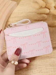 Fashion Bow Print Zipper Closure Women's Coin Wallet, Lightweight And Portable Cash, Credit Card, Coin Card Bag, Suitable For Outdoor And Travel - Pink - View 10