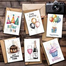 12pcs Birthday Greeting Cards With Envelopes (6 Cards + 6 Envelopes), Unique Blessing Cards, Decorative Birthday Wishes, Suitable For Christmas, Holidays, Anniversaries, Thank You, Perfect For Family, Friends And Colleagues - Type a - View 1
