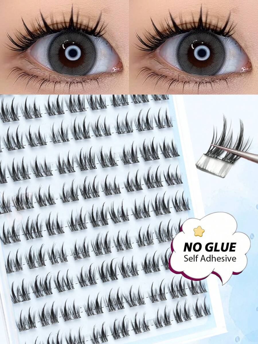 90pcs Glue-Free False Eyelashes, Natural Micro-Curved Fluffy Design ...