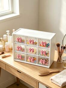 Drawer-Style Mini Cosmetic Organizer, Featuring Various Colored Bows, Transparent Plastic Stackable Storage Boxes, Multiple Designs, And Multiple Compartments. Suitable For Desktops, Offices, And Bedrooms, With A Smooth, Easy-To-Clean Surface. - Multicolor - View 9