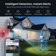 szsinocam 1pc Black 2K Dual Lens Solar Powered PTZ Outdoor Camera, 2.4G WiFi, 6000mAh Battery, Dual View Monitoring, Rotatable, Two-Way Audio, PIR Motion Alert, Full Color Night Vision, IP66 Wireless Camera - Black - View 9