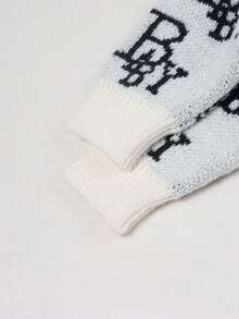1pc Boys' Cool Personalized Vintage Letter Print Pullover Sweater, Autumn/Winter - White - View 8