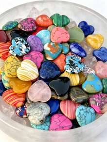 1/5/10/20/30/40/50pcs Assorted Heart-Shaped Gemstones, Bulk Polished Crystal Hearts, Mixed Color Stones, Suitable For DIY Crafts And Decoration, 20+ Colors Fluffy Shaped Crystals, Stones, Smooth Polished Pocket Stones - Multicolor - View 6