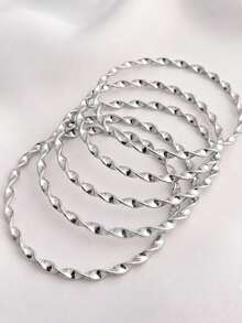1pc Minimalist Stainless Steel Multi-Layer 18K Gold Plated Hoop Bracelet, Suitable For Women's Daily Wear, Vintage Multi-Layer Jewelry, Waterproof Non-Fading Women's Round Bracelet - Silver - View 12