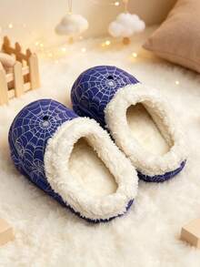 Boy's And Girl's Children's Spider-Web Pattern Fleece Slip-On Slip-On Shoes With Holes. Children's Warm Home Shoes, Suitable For Daily Use At Home. - Blue - View 7