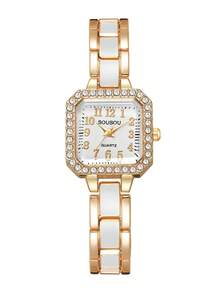 Women's Luxury Square Rhinestone Dial Quartz Watch, Elegant Small Square Wristwatch, Gift For Girlfriend (1pc/Set) Watch Box Not Included - White - View 9