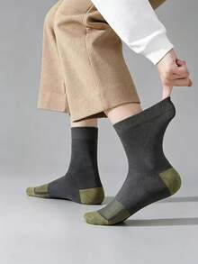 3/5 Pairs Men's Outdoor Hiking Wear-Resistant Mid-Calf Socks, Breathable Non-Slip Thick Cushioned Cotton Socks For Hiking, Camping And Sports - Multicolor - View 5