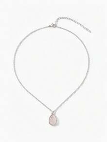 Vandermere 1件 女款不鏽鋼不對稱淺粉色天然石吊墜項鍊，時尚飾品 - 藕粉色 - 查看 5