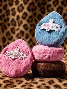 1pc Round Powder Puff, Leopard Print Ribbon Detail, Fluffy Flocked Fiber, Large Thick Soft Touch, Low Powder Absorption, Blush Setting Makeup Powder Puff, Portable Daily Beauty And Travel Essential - Multicolor - View 2