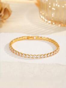 4pcs/1pc Gold Stackable Bracelet Set, Rhinestone Tennis And Twisted Rope Bracelets, Christmas Party & Daily Wear Jewelry - Gold - View 5