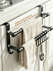 Black Double Bar Towel Rack Over-The-Door Towel Bar No-Drill Wall-Mounted Towel Storage Rack Great For Hanging Towels, Spoons And Utensils Suitable For Kitchen Bathroom Practical Hook-Style Storage Rack Designed Keeping Kitchen Tidy - Multicolor - View 5