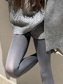 1Pair Gray Shaping Leggings - Lightly Compressive Leggings, Elegant Lifting, Suitable For Valentine's Day And Holiday Parties - Multicolor - View 7