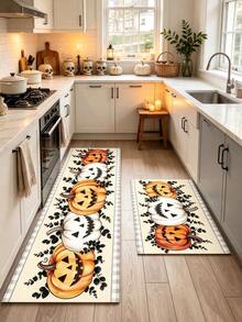 1/2pcs Halloween Pumpkin Pattern, Autumn Vintage Diatomaceous Earth Mat, Super Absorbent, Non-Slip, Perfect For Bathroom, Kitchen And Dining Room, Quick Dry, Ideal Gift For Home Decor And Bathroom Mat - Multicolor - View 1