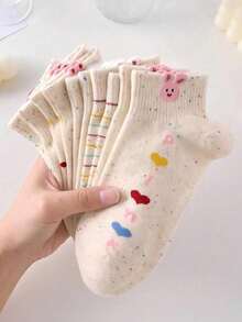 5 Pairs Women's Polka Dot Yarn Short Socks, Fashionable Cute Cartoon Pattern, Spring/Summer Sweat-Absorbent Breathable Casual Sports Socks - Multicolor - View 4