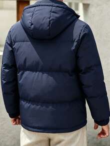 1pc Teen Boys Casual Comfortable Hooded Thickened Warm Outerwear Coat, Suitable For Spring, Autumn & Winter - Navy Blue - View 5