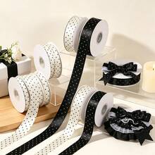8mm Double-Sided Polka Dot Embossed Silk Satin Ribbon Black And White Polka Dot DIY Bow Hair Accessories Hairband Ribbon - Multicolor - View 3