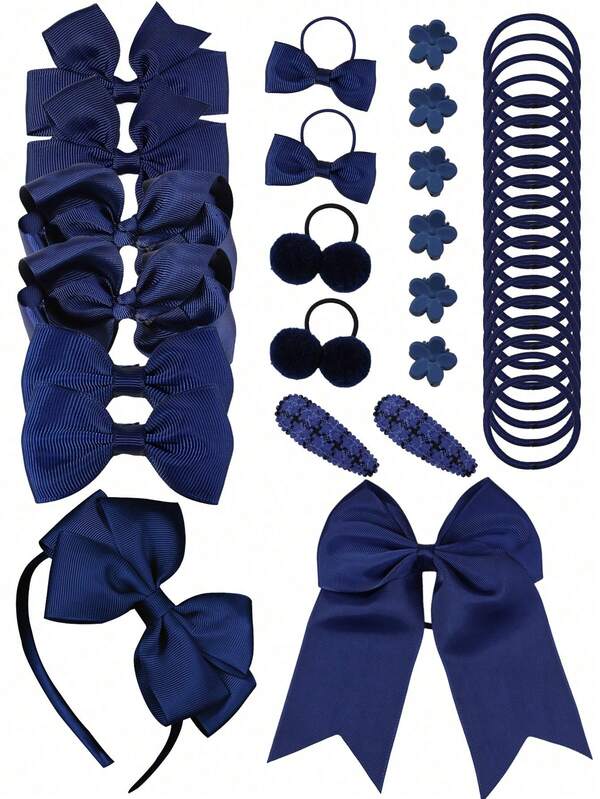 63pcs Kids Solid Color Hair Accessories Set, Headbands, Hair Clips, Hair Ties, Suitable For Daily Wear, Girls Hair Decoration